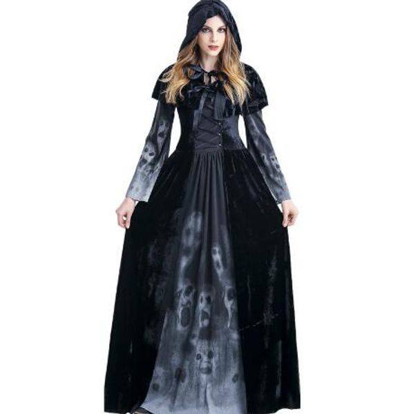 

необычные дизайнерские женщины униформа для хэллоуина костюмы ужасы ведьмы косплей одежда роскошные косплей костюмы с плащом + платья, Black;red