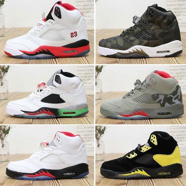 

2019 men wings 5 5s basketball shoes mens black grape psg black white reflective camo oreo white cement fire red designer sneakers us7-13