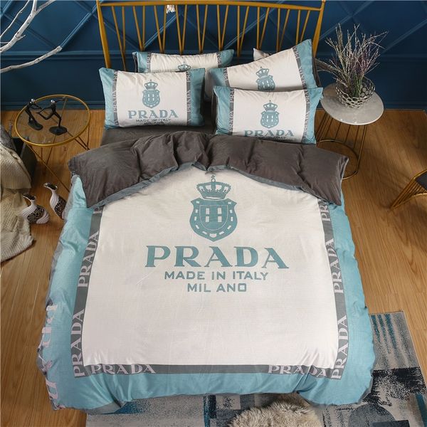 2020 Blue Stripe Duvet Cover Simple P Letter Print Crown Milan