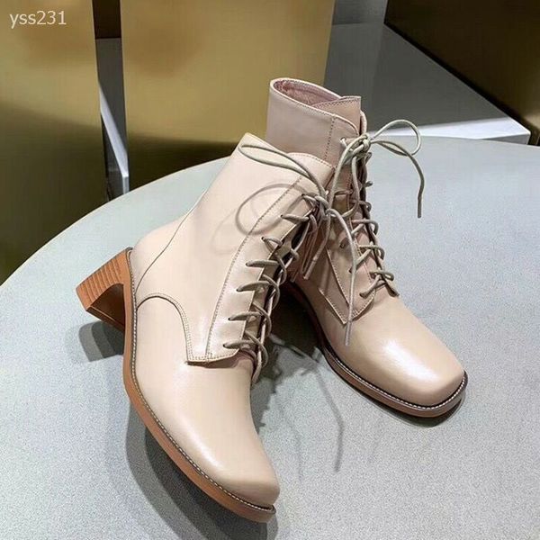 

2020 trend thick heel mid-heel short boots children's shoes winter plus velvet wild lace up square toe short boots factory direct sales, Black