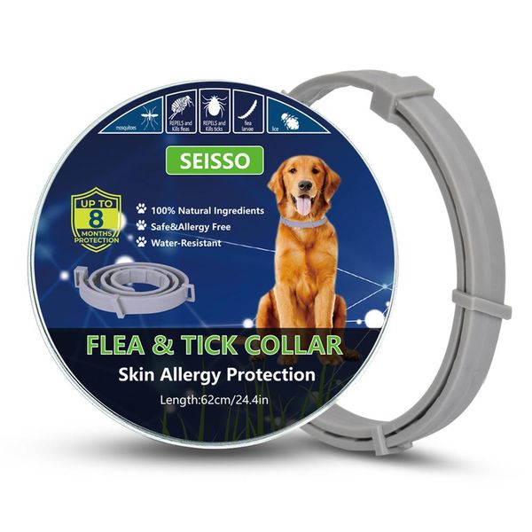 

seisso dog collar anti flea ticks enhanced with natural essential oils 8 months protection adjustable waterproof repels mosquito