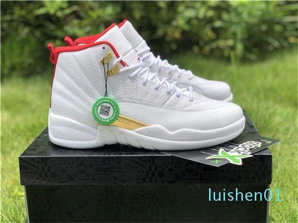 

2019 12 xii fiba mens basketball shoes designer sneakers white 12s university red-metallic gold shoes 01l