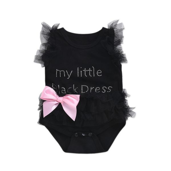 Neugeborene Baby-Bodys, modische bestickte Spitze, My Little, schwarz/weiß/rosa Kleid, Buchstaben, Säuglings-Baby-Body, Strampler