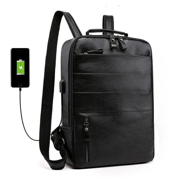 

business pu leather backpack men male travel bag backpacks mochila lapbagpack 15.6 inch notebook black back pack waterproof