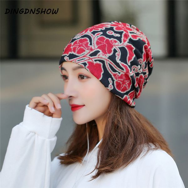 

dingdnshow] 2019 beanies hat print skullies cap cotton winter cap bonnet balaclava chapeau women, Blue;gray