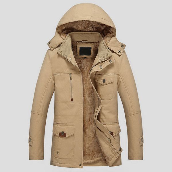 

winter army green jacket mens parka warm long thickening cotton-padded coat casual men jacket and coats, Black
