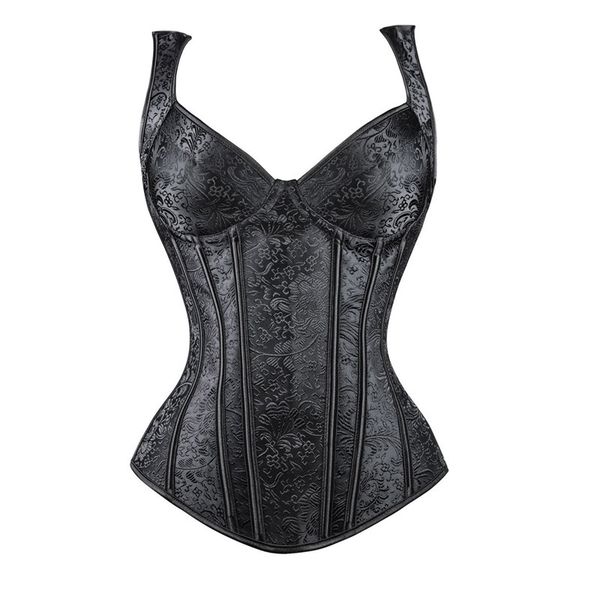 

caudatus straps corset with cup lingerie zipper side overbust waist trainer bustier plus size gothique corsets and bustiers, Black;white