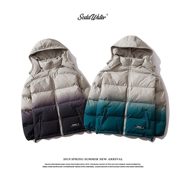 

sodawater men cotton-padded coat 2020 winter thick men jacket male digital printing streetwear cotton padded parkas 6081ae, Black