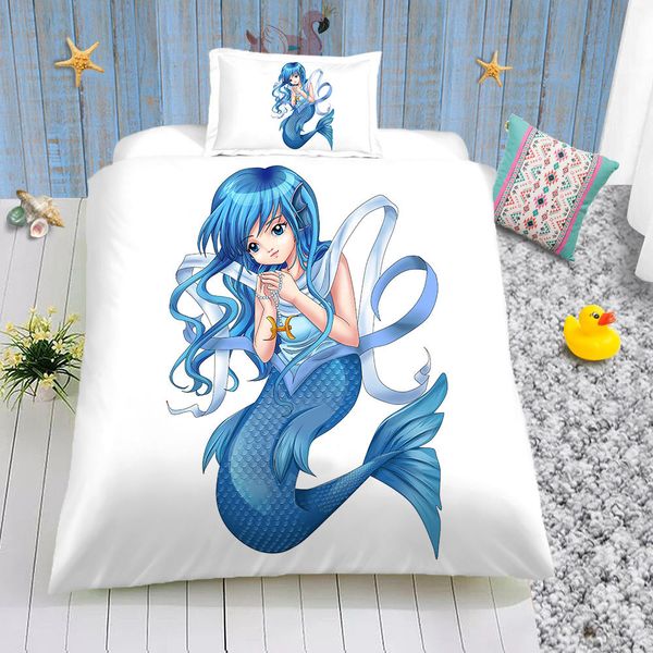 Mermaid Bedding Set For Kids Beautiful Simple White Duvet Cover