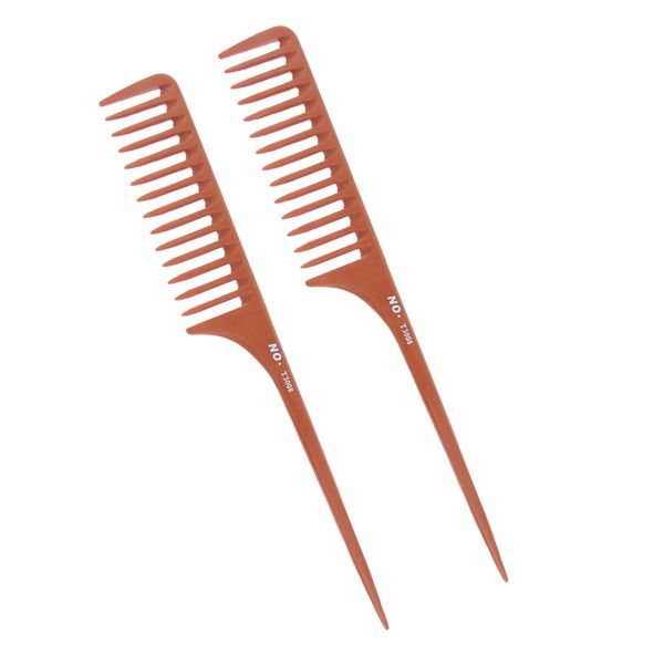 

set of 2 wide tooth anti-static hairdressing styling hair cutting detangling large plastic rat tail comb- 27cm brown, Silver
