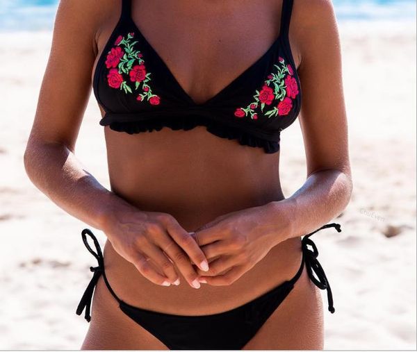 

купальник бикини европейского и американского сексуального черного цвета с вышивкой