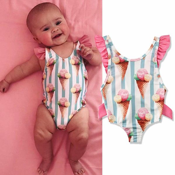 

0-4t newborn toddler kids baby girls swimsuit cute cartoon striped swimwear swimming bikini lovely sweet one piece bathing suit