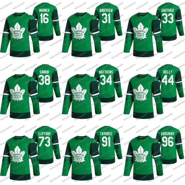 

34 auston matthews green 2020 st. patrick's day toronto maple leafs mitch marner john tavares 44 morgan rielly frederik andersen jersey, Black;red
