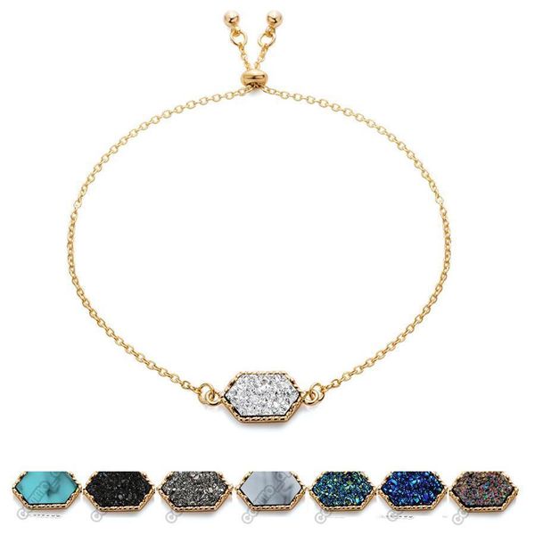 

luxury geometric druzy charm bracelets natural stone chains wrap bangle for women fashion designer jewelry gift drop shipping, Golden;silver