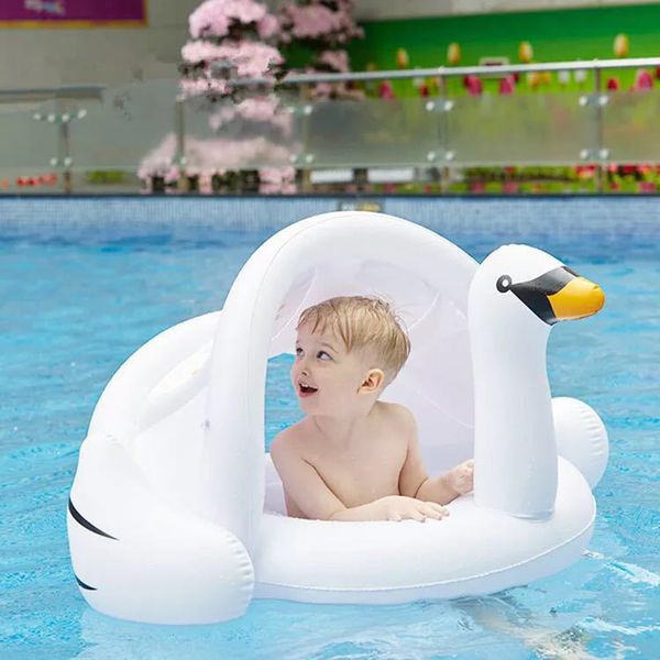 

safe inflatable swan baby swimming ring pool baby infant swimming float adjustable sunshade seat pool brinquedos 2018