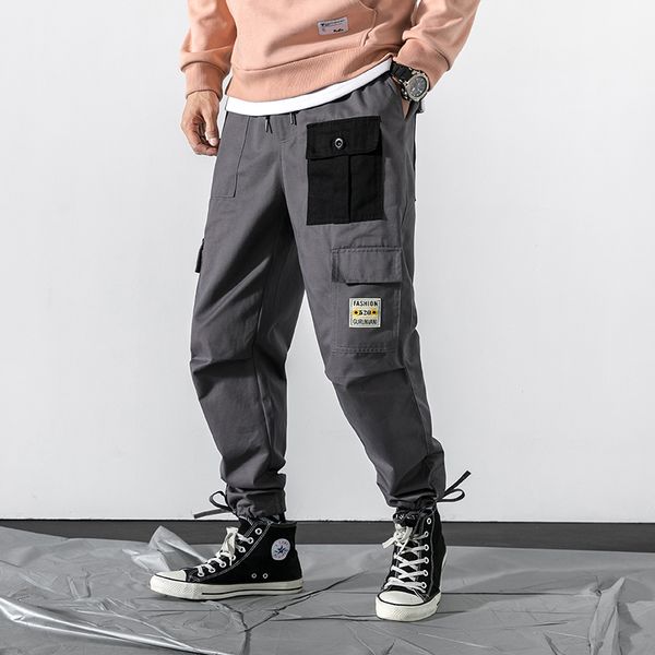 

2019 fashion new men's pant side pocket streetwear hip hop joggers men black gray khaki cotton drawstring casaul cargo pants men