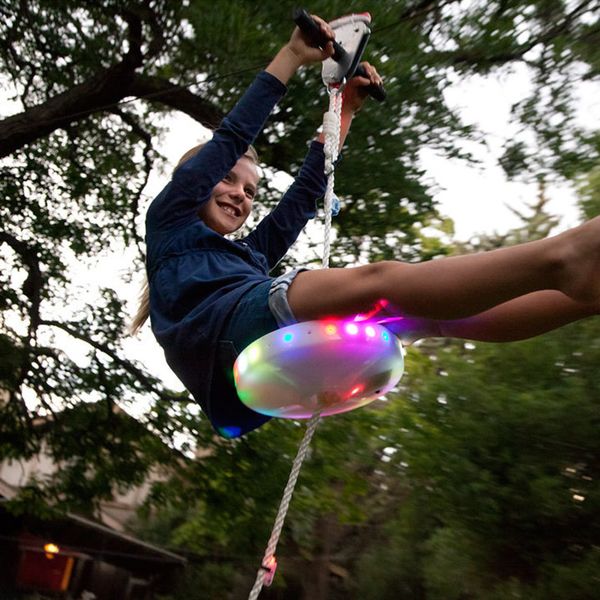 

kids slackers swing seat glowing night riderz led disc flying saucer swing set with zipline outdoor toys