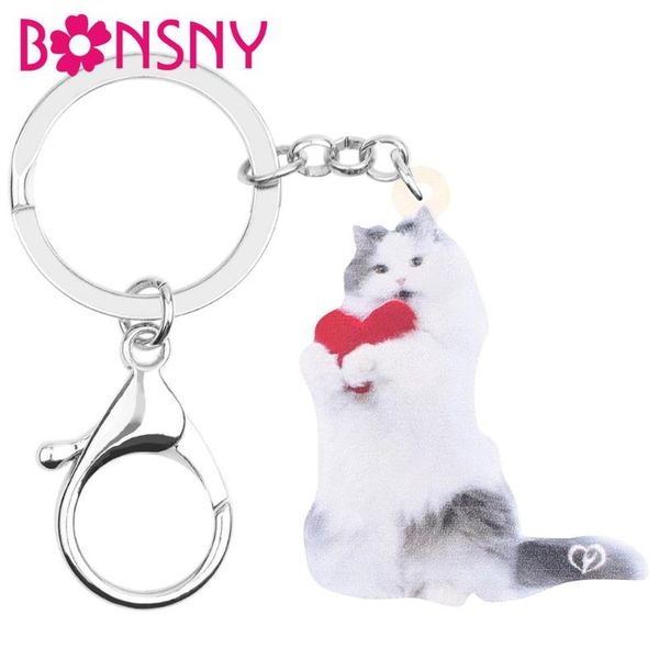 

acrylic valentine's day persian cat key chains rings animal keychains for women girls teen bag car wallet decoration gift, Silver