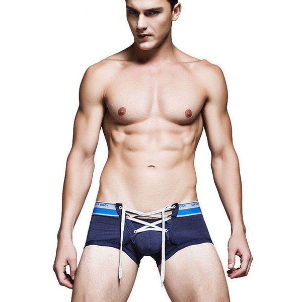 

men's cotton brand underwear with rope low rise short trunk boxers for male sell gay men cueca underpants tight soft, Black;white