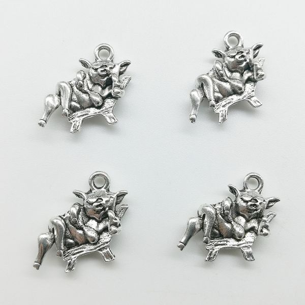 2019 neue 100 stücke schwein Charms Anhänger Retro Schmuck Zubehör DIY Antike silber Anhänger Für Armband Ohrringe Keychain15*15mm