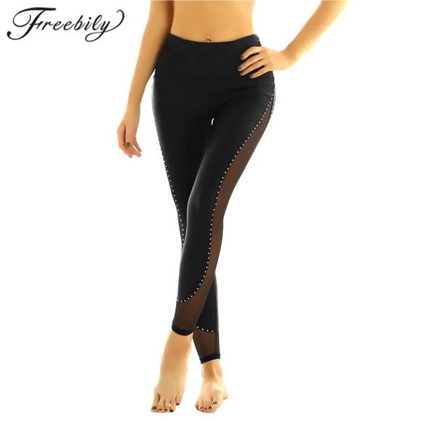 

йога брюки женщины взрослые высокая талия сетка сращивания сторона с блестящими стразами леггинсы тощий фитнес танец тренировки спортивные б, White;red