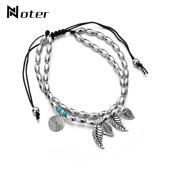 

noter trendy boho anklets for women adjustable double halhal ankle bracelet vintage silver leaves leg bracelet summer jewelry, Red;blue