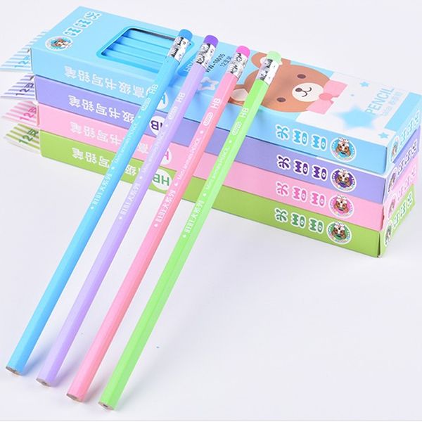 

12pcs/pack korean stationery creative cartoon three design hb wood pencil stationery gifts for kids school supplies, Blue;orange