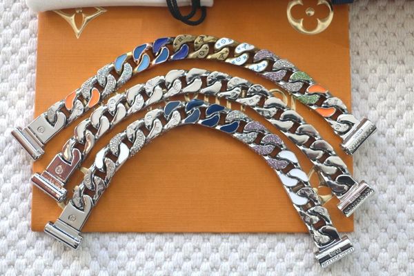 

new arrive fashion men titanium steel engrave four leaf flower colored enamel diamond 18k plated gold chain links patches bracelets 3 color