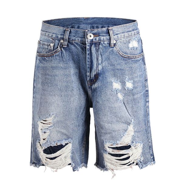 

distressed men demin shorts hip streetwear ripped, Blue
