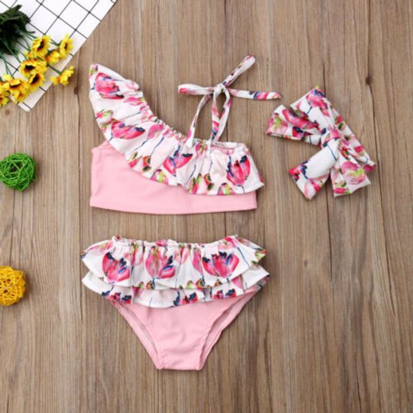 

3pcs toddler kids baby girl flower ruffle bikini set summer cute swimwear tankini swimsuit bathing suit biquini beachwear