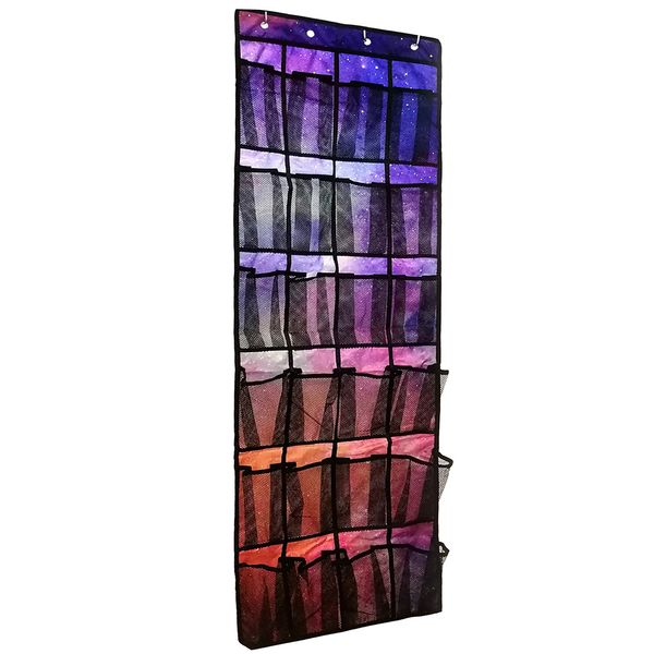 

24 grids with 4 hooks home over the door multi purpose shoes organizer practical storage mesh pocket night sky oxford cloth