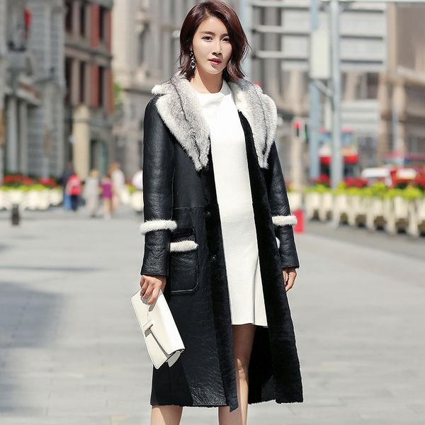 

природный натуральный мех воротник пальто из натуральной кожи куртка зимних овчин вниз пальто женщин одежды 2020 двухлобная tops меховой, Black