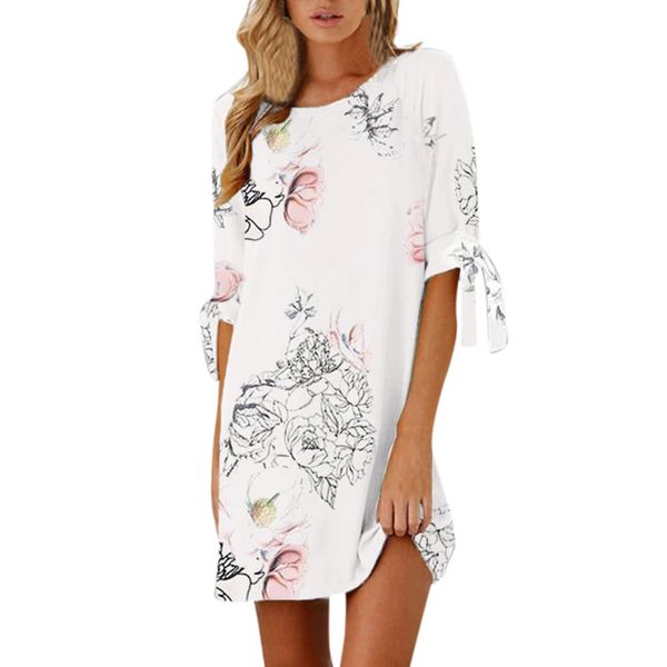 

2018 dress female new fashion women summer half sleeve bow bandage floral striaght casual short mini dresses vestidos, Black;gray