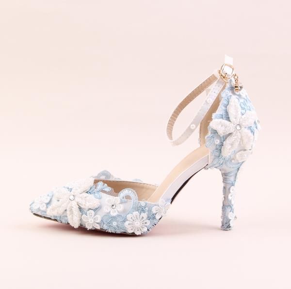 blue lace wedding shoes
