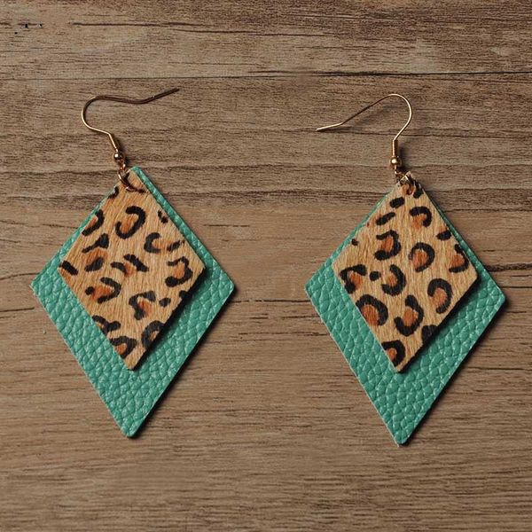 

genuine leather earrings for women double layers multicolor leopard statement geometric earringstrendy 2020 fashion jewelry drop shipping, Silver
