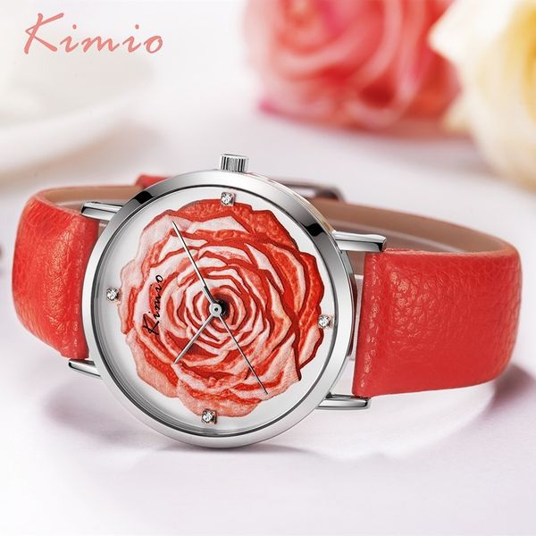 

kimio 3d rose flower rhinestone ladies watch women dress quartz leather elegant watches women fashion watch 2018, Slivery;brown