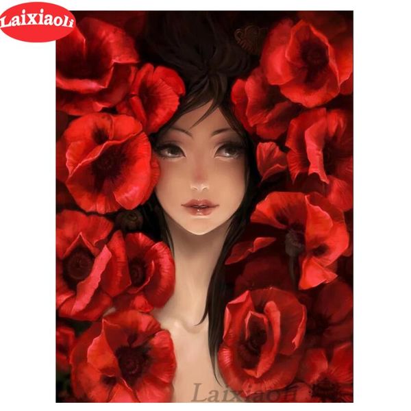 

5d diamond painting diy red poppy flower beauty girlfull square drill diamond embroidery round mosaic view home decor