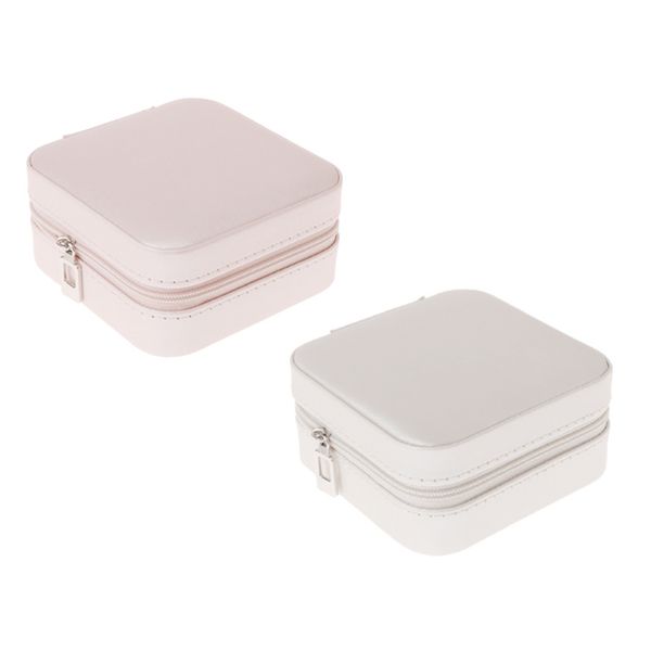 

2pcs portable jewelry box zipper pu storage organizer jewelry holder packaging display travel case gift boxes for women, Pink;blue