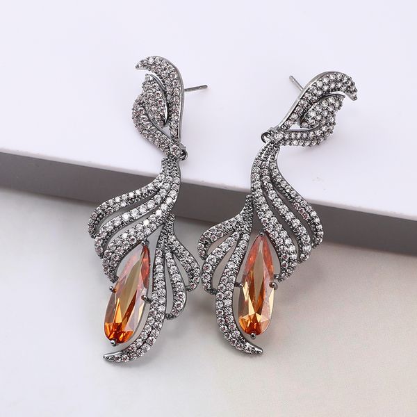 

beautiful hollow flower earring for wedding paved cubic zirconia rhodium plating women elegant drop earring black friday jewelry, Silver