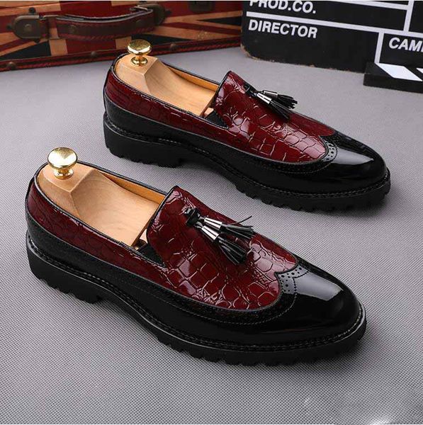

british luxury men oxford dress shoes spring summer pu leahter loafers elegant tassel men flats business wedding shoe, Black
