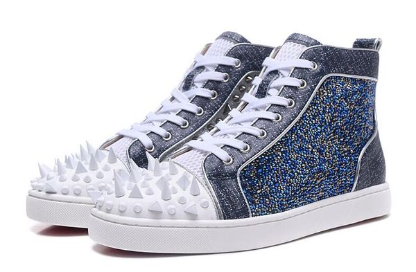 

2020 luxury designer red bottom shoes studded spikes men women casual shoes fashion insider sneakers black white leather high boots eur34-48