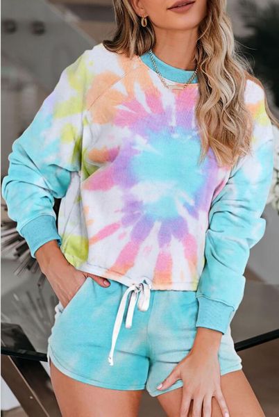 

новые бесплатные для пижамы tiedye для женщин crew neck tie dye пижама короткие наборы набор tie dye пижамы цветочные печати sweet07 лучший, Blue;gray