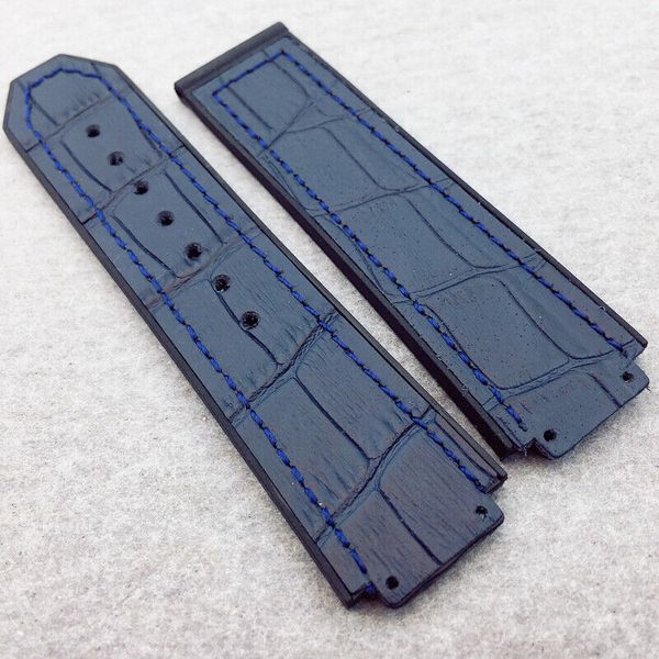 

25 мм / 22 мм хорошее качество мода синий бамбук кожаный резиновый ремешок для класс