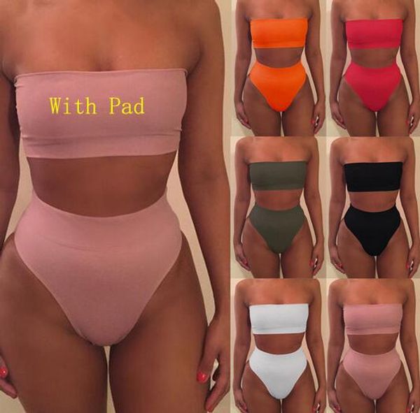 

купальник с высокой талией 2018 sexy bikini women brazilian pad купальники push up bandeau top плюс размер нижний комплект бикини купальники, White;black