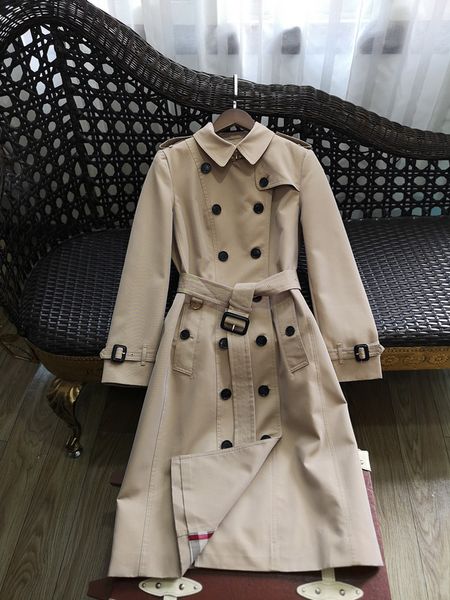 

женщины весна осень trench 2018 новая мода дизайнер высокого качества женщины средней длины пальто британская верхняя одежда badge водонепро, Tan;black