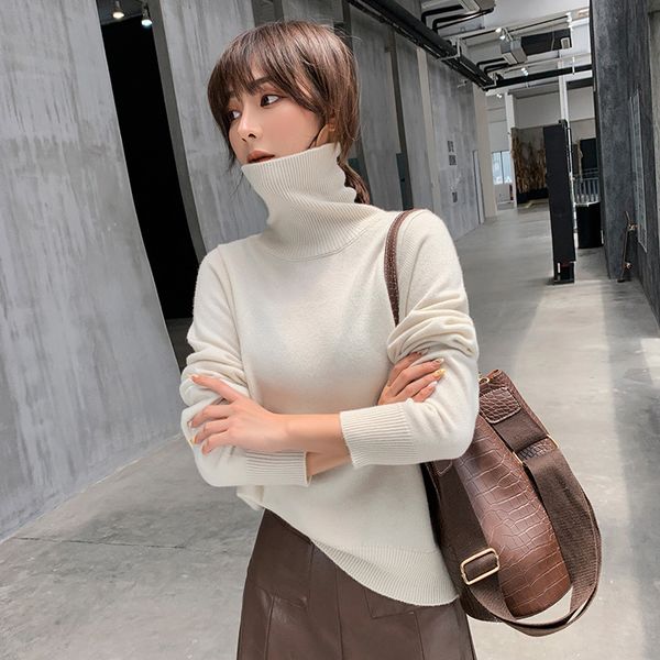 

teng zi autumn winter 100% cashmere sweater female pullover high turtleneck sweater women loose knitted warm fashion, White;black