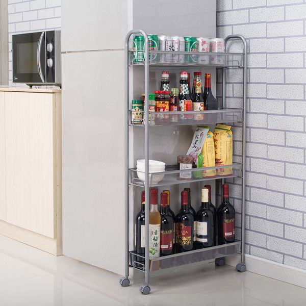 

rolling 4 layer shelf slim can spice rack holder cart kitchen bath storage tower
