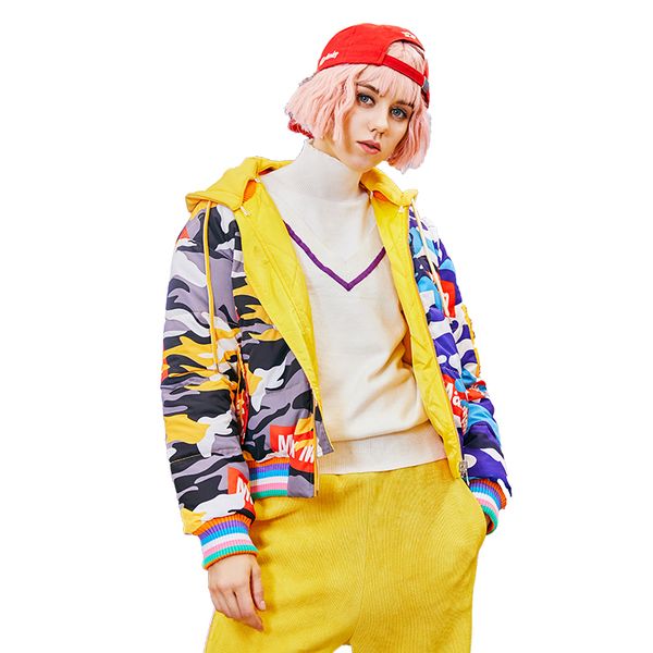 

women winter thick warm two side wear down jacket lady fashion letter camouflage print coat casual loose long sleeve parka z964, Black