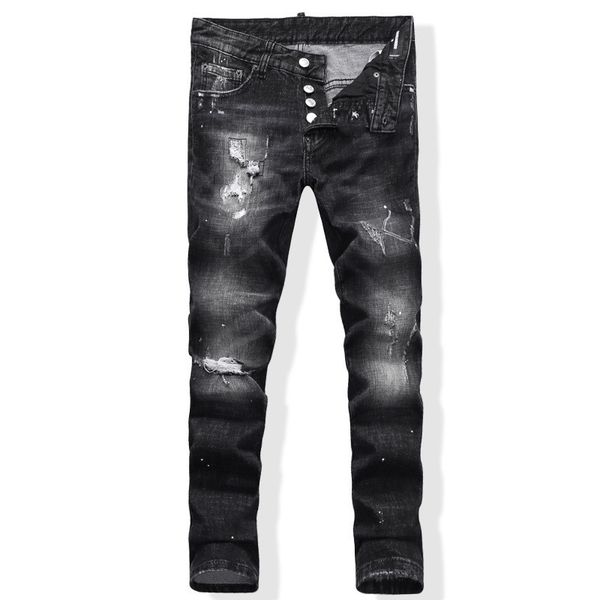 

trend brand jeans stretch wrinkle slim nostalgic jeans mens feet pants tide brand designer jeans pour hommes mens pants, Blue