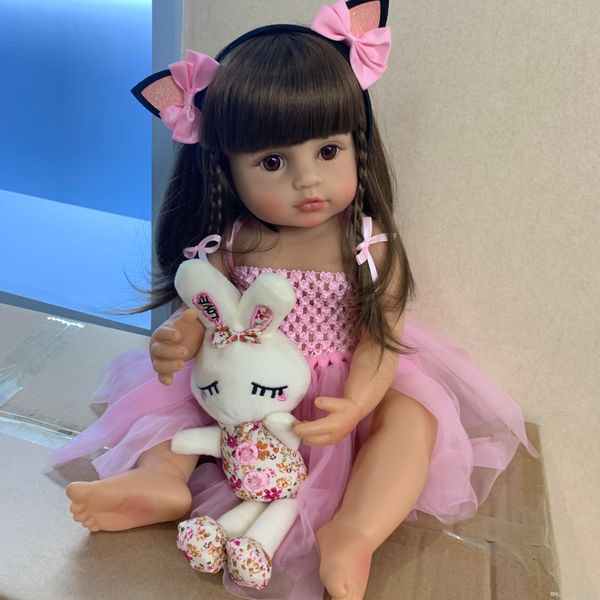 

55cm real size original npk bebe doll reborn toddler girl pink princess bath toy very soft full body silicone girl doll surprice